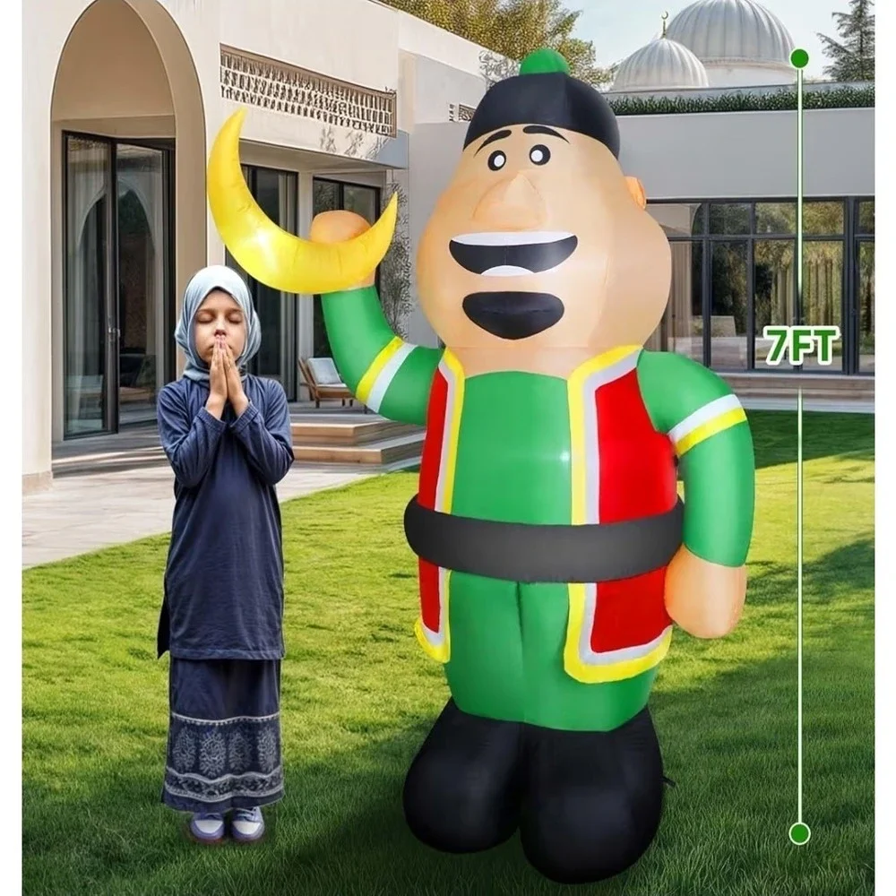 Ramadan Inflatable Decorations 7Ft, Eid Mubarak Moon Inflatable with 4 Bright LE